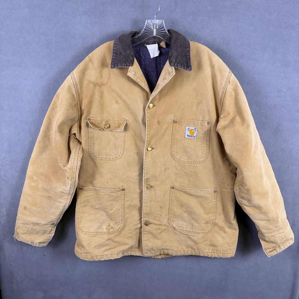 Vintage Brown Carhartt Chore Jacket Size 2XL Blanket Lined Union Made Thrashed